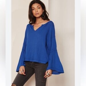 Free People We the Free Dahlia Thermal Blue Waffle Knit Top